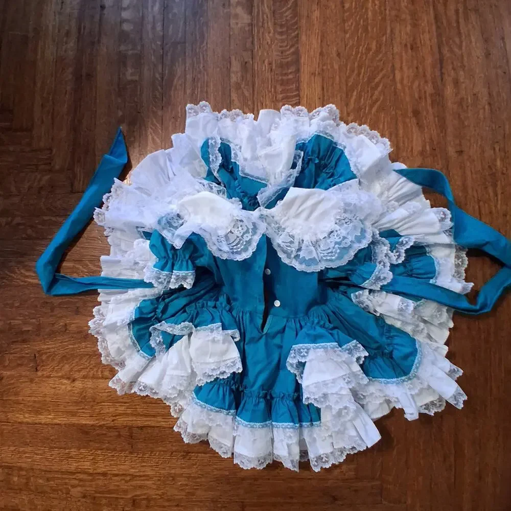 Lid'l Dolly vintage dress girls 1T 1 toddler USA teal circle full lace